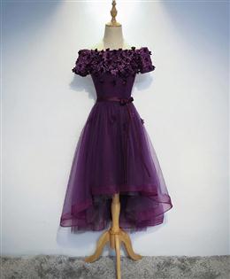 Picture of Stylish Dark Purple High Low Formal Dresses , Cute Party Dress, Purple Homecoming Dresses